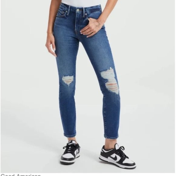 Good American Blue Distesssed Light Compression Skinny Jeans Size 27 NWT - Picture 1 of 9